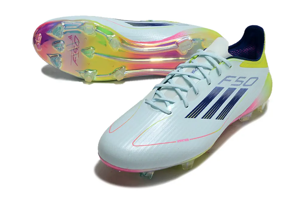 F50 Elite Bleu Clair/Jaune/Rose (FG) Bonplancrampons