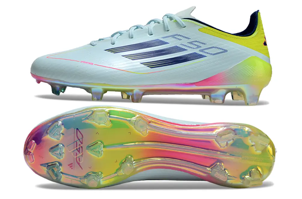 F50 Elite Bleu Clair/Jaune/Rose (FG) Bonplancrampons