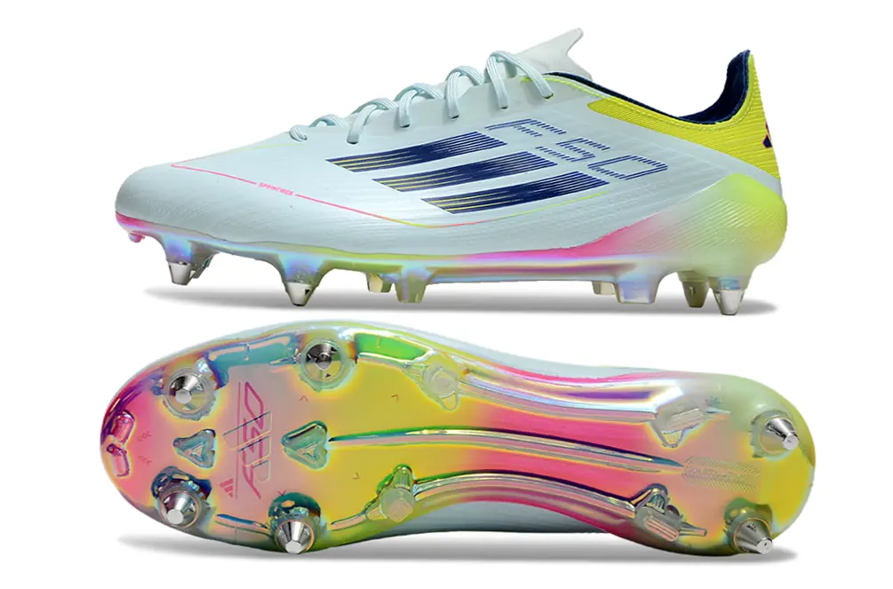 F50 Elite Bleu Claire/Rose/Jaune (SG) Bonplancrampons