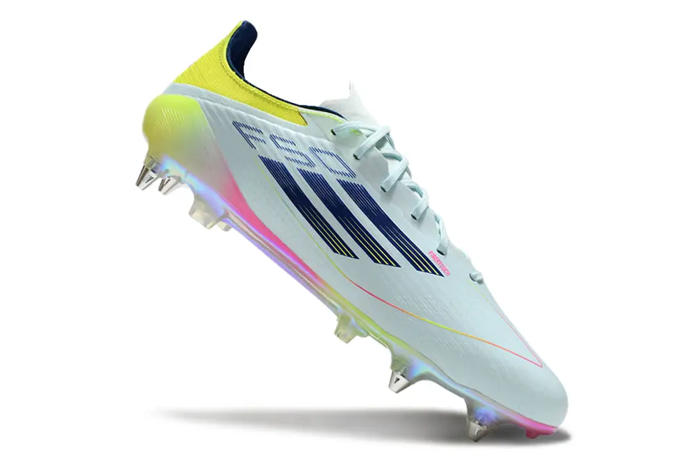 F50 Elite Bleu Claire/Rose/Jaune (SG) Bonplancrampons