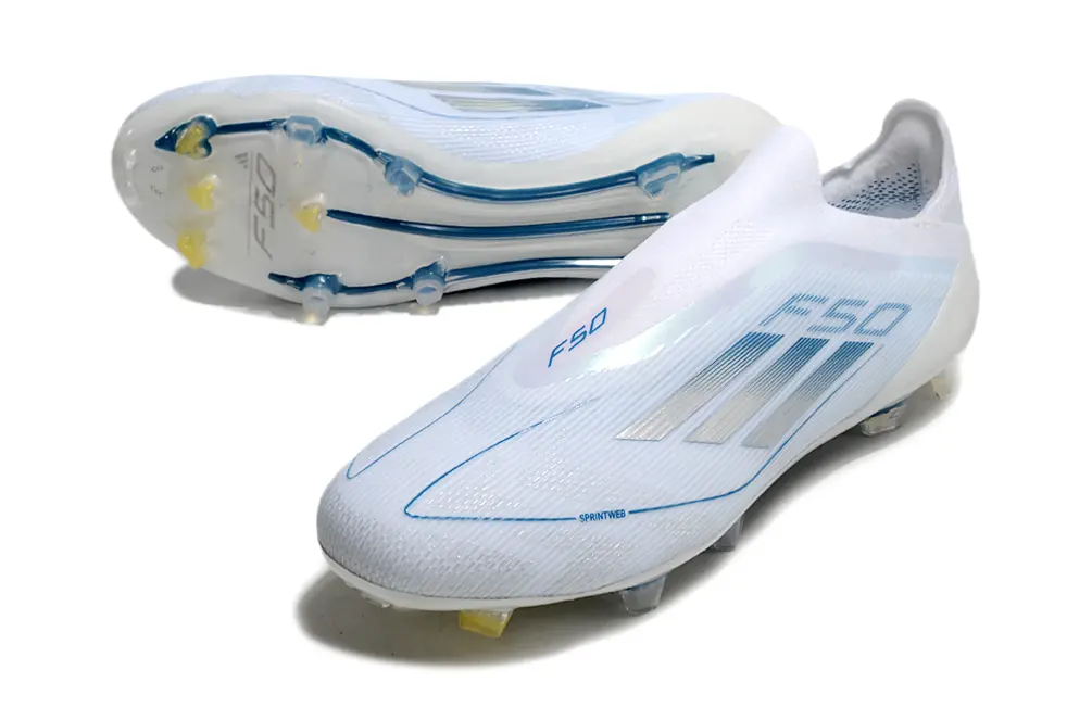 F50 Elite Laceless Blanc/Bleu (FG) Bonplancrampons