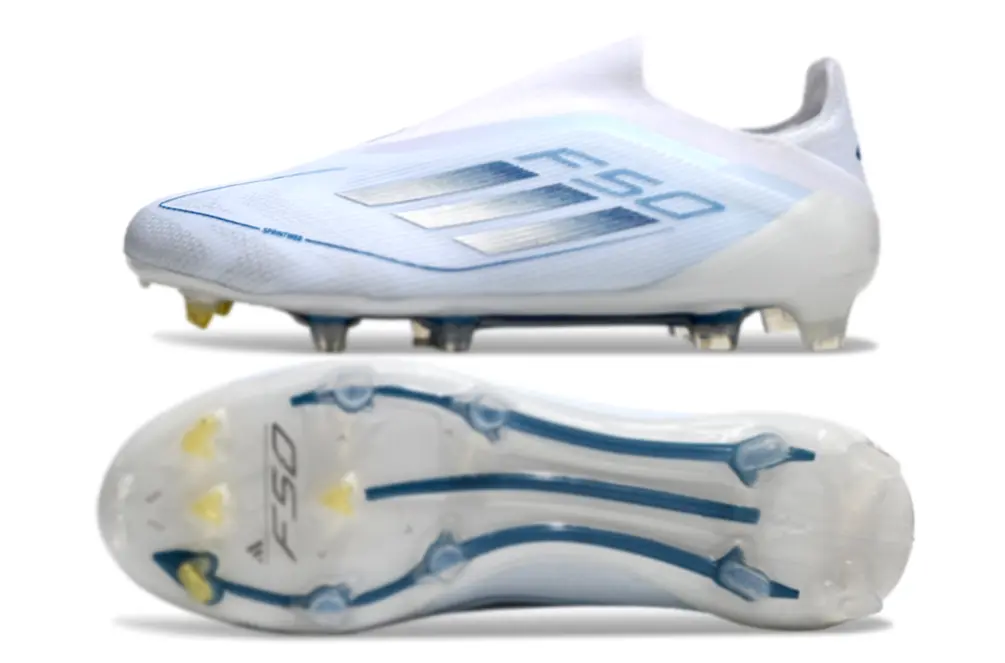 F50 Elite Laceless Blanc/Bleu (FG) Bonplancrampons