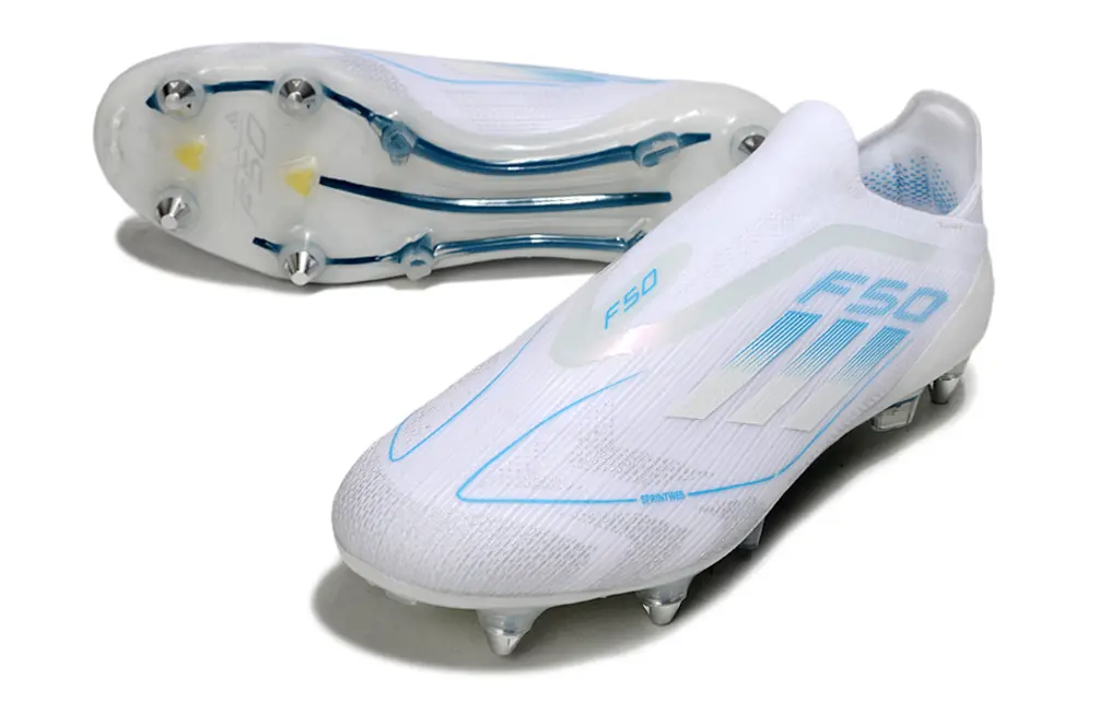 F50 Elite Laceless Blanc/Gris/Bleu (SG) Bonplancrampons