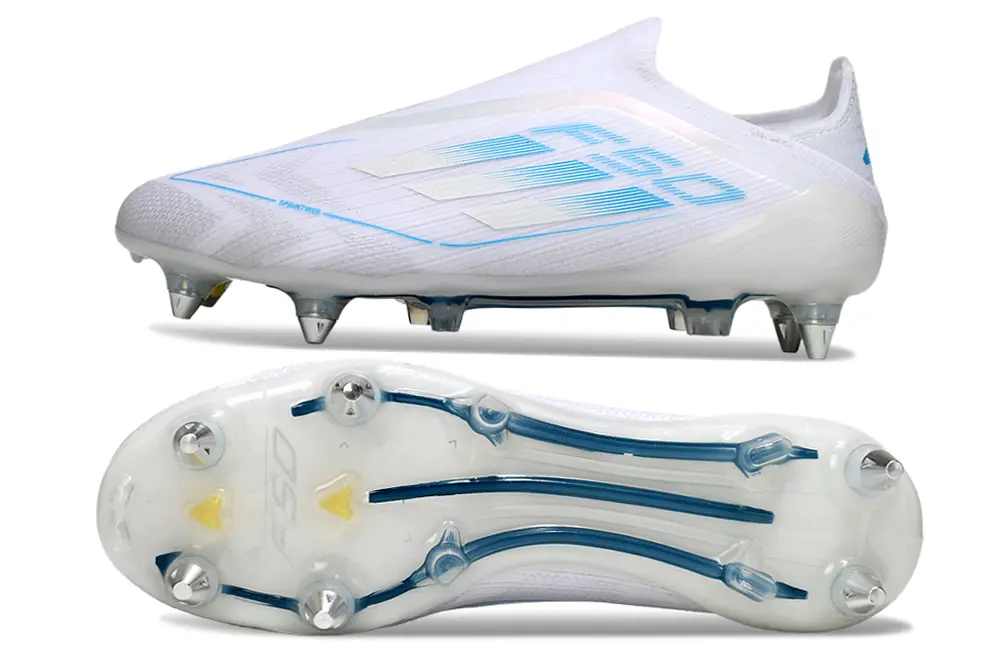 F50 Elite Laceless Blanc/Gris/Bleu (SG) Bonplancrampons