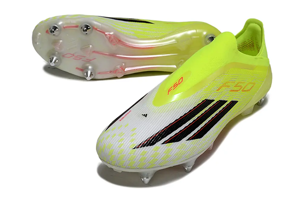 F50 Elite Laceless Blanc/Jaune/Noir (SG) Bonplancrampons