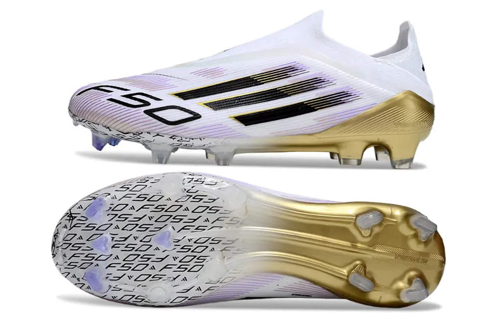F50 Elite Laceless Blanc/Noir/Doré (FG) Bonplancrampons