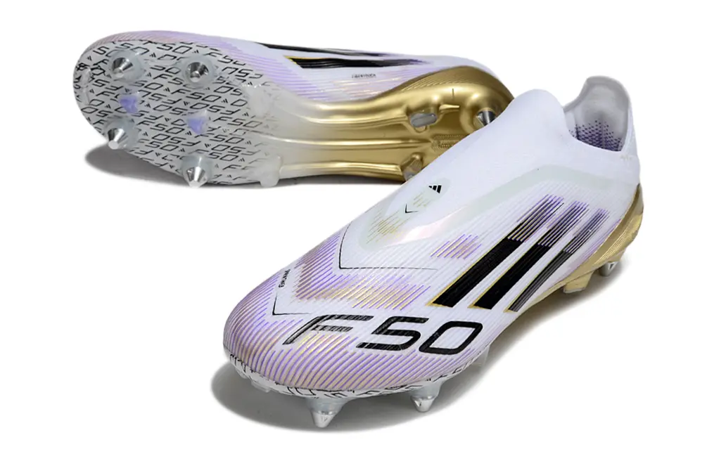 F50 Elite Laceless Blanc/Violet/Doré/Noir (SG) Bonplancrampons
