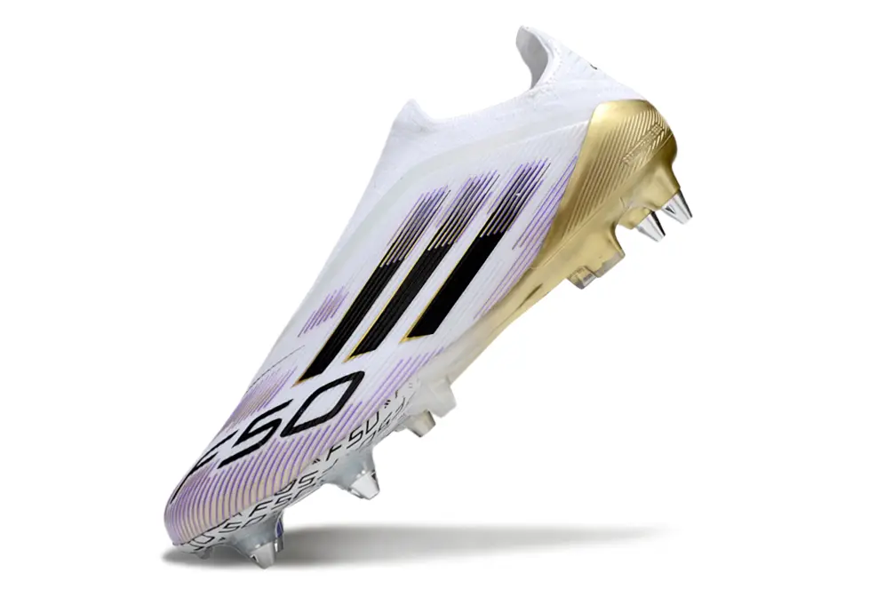 F50 Elite Laceless Blanc/Violet/Doré/Noir (SG) Bonplancrampons