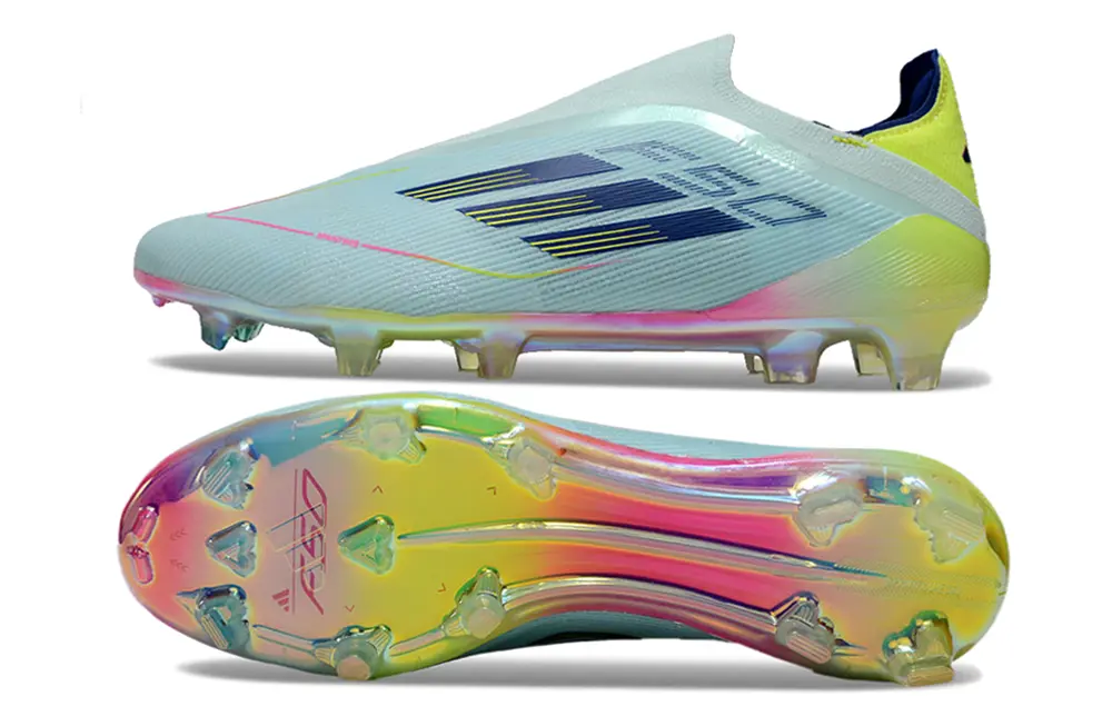 F50 Elite Laceless Bleu Clair/Rose/Jaune (FG) Bonplancrampons