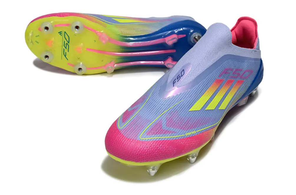 F50 Elite Laceless Bleu/Rose/Jaune (SG) Bonplancrampons
