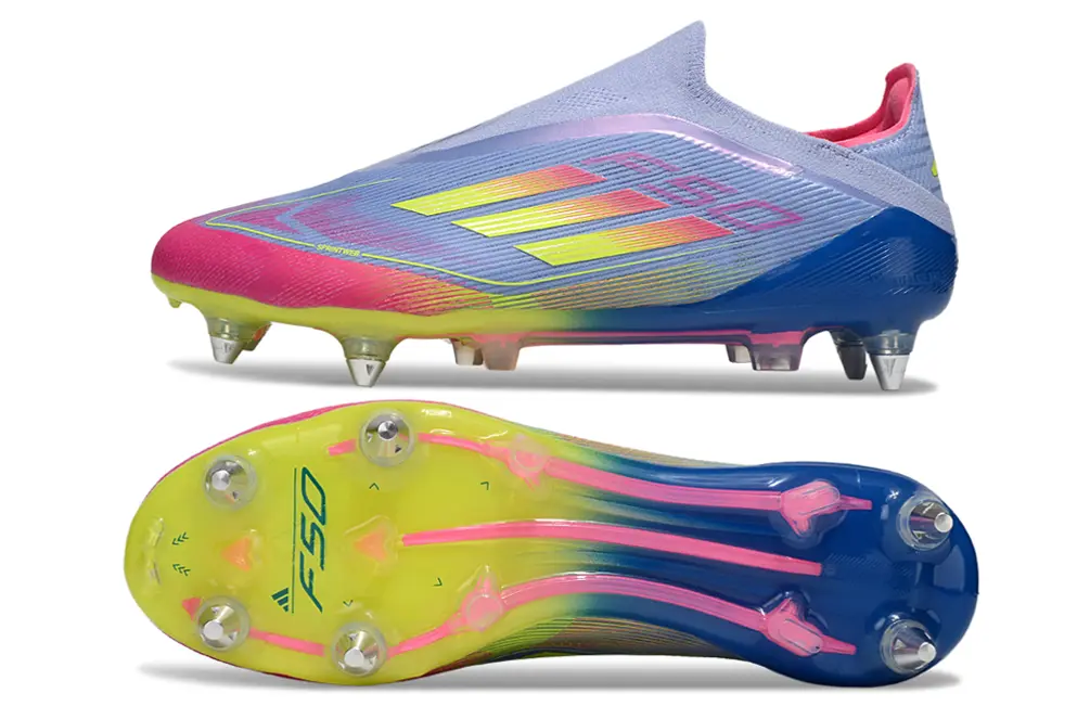 F50 Elite Laceless Bleu/Rose/Jaune (SG) Bonplancrampons