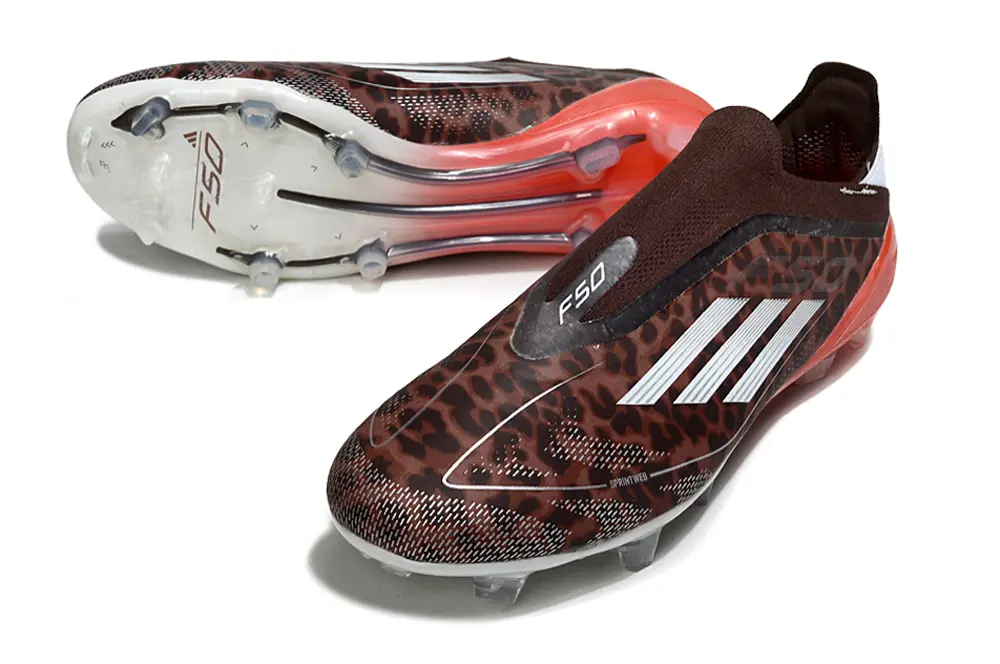 F50 Elite Laceless Leopard Marron/Blanc/Rouge (FG) Bonplancrampons