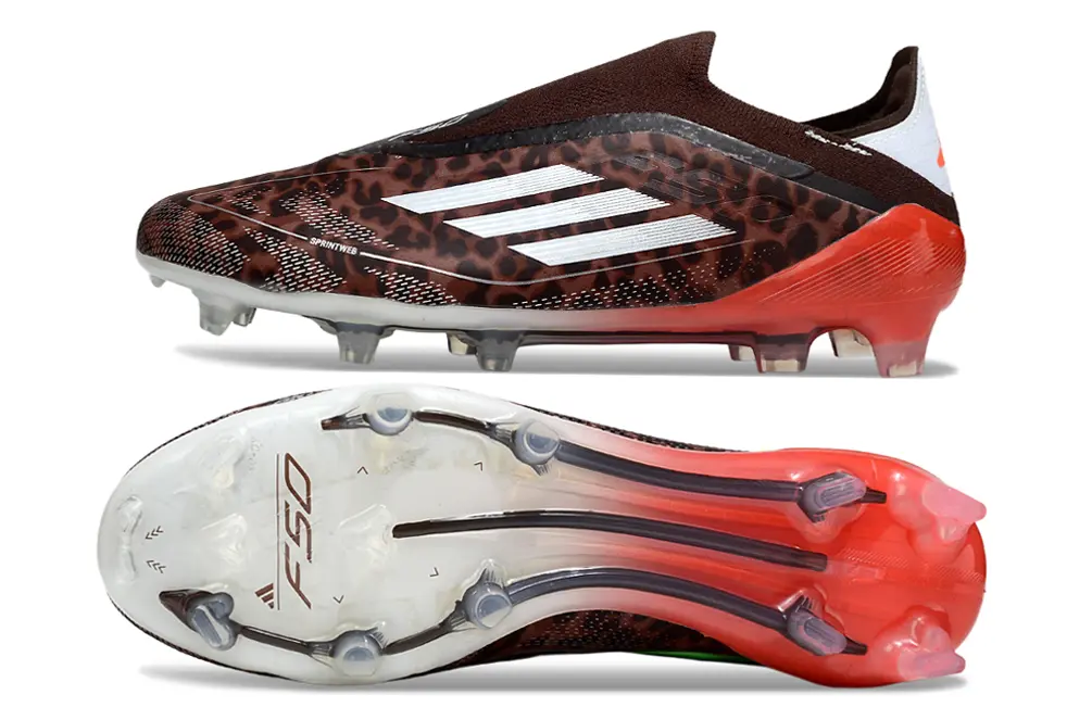 F50 Elite Laceless Leopard Marron/Blanc/Rouge (FG) Bonplancrampons