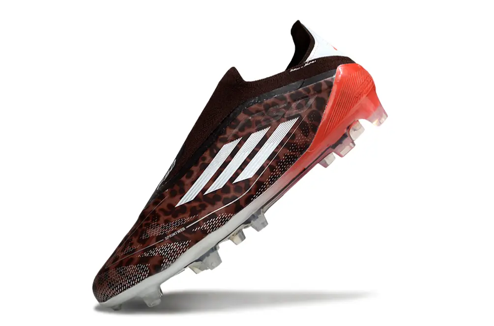 F50 Elite Laceless Leopard Marron/Blanc/Rouge (FG) Bonplancrampons