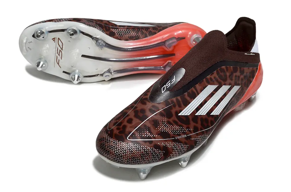 F50 Elite Laceless Leopard Marron/Blanc/Rouge (SG) Bonplancrampons