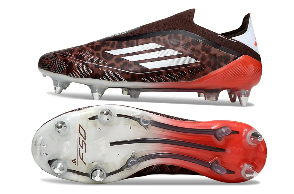 F50 Elite Laceless Leopard Marron/Blanc/Rouge (SG) Bonplancrampons