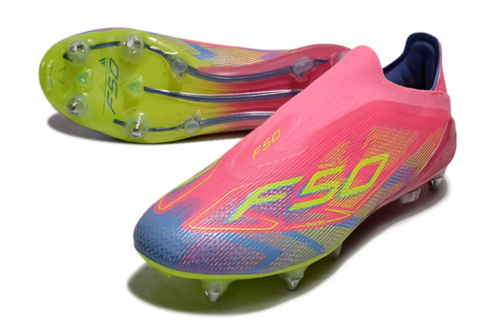 F50 Elite Laceless Rose/Bleu/jaune (SG) Bonplancrampons