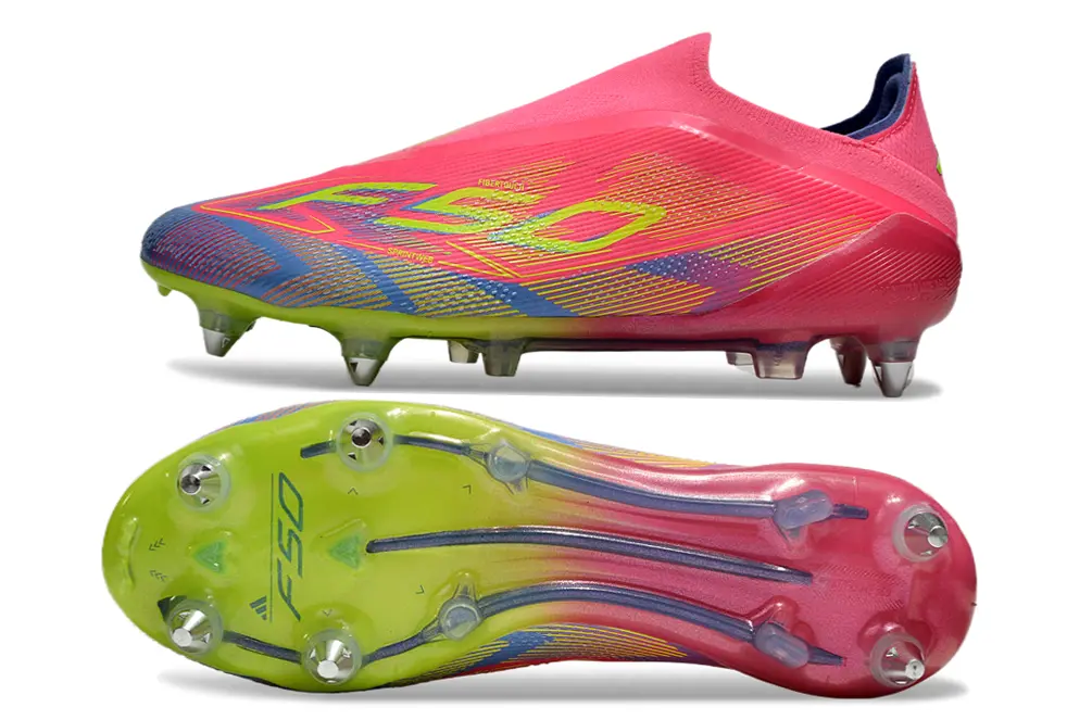 F50 Elite Laceless Rose/Bleu/jaune (SG) Bonplancrampons