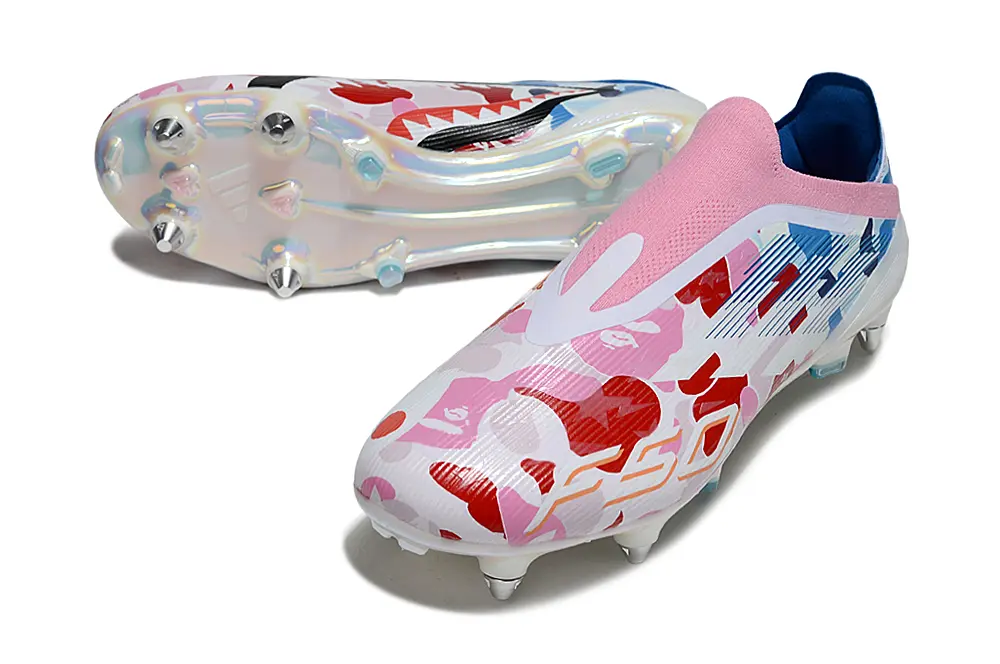 F50 Elite Laceless x BAPE Bleu/Blanc/Rose (SG) Bonplancrampons