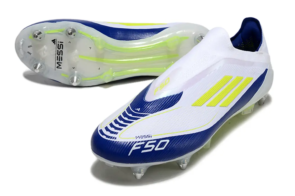 F50 Elite Laceless x Messi Blanc/Bleu/Jaune (SG) Bonplancrampons
