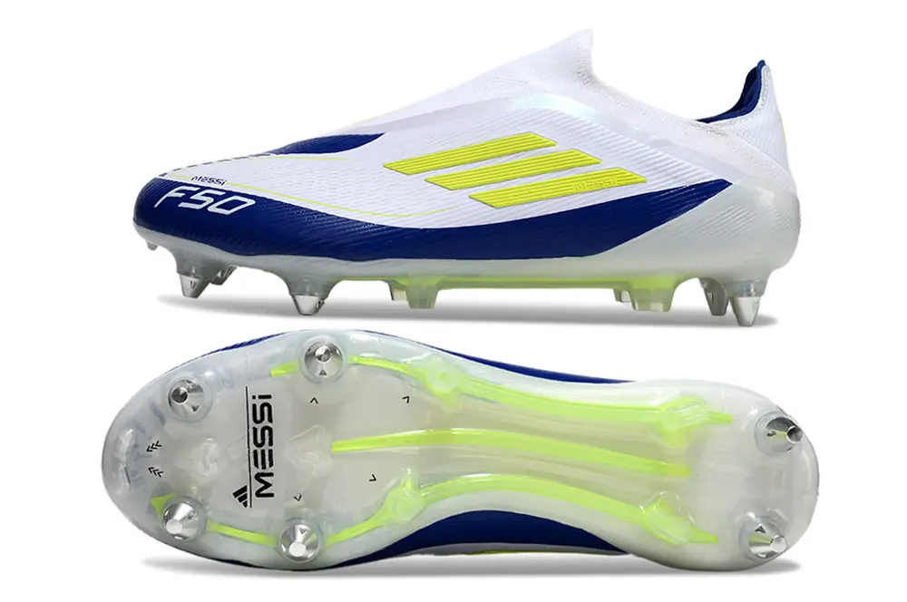 F50 Elite Laceless x Messi Blanc/Bleu/Jaune (SG) Bonplancrampons
