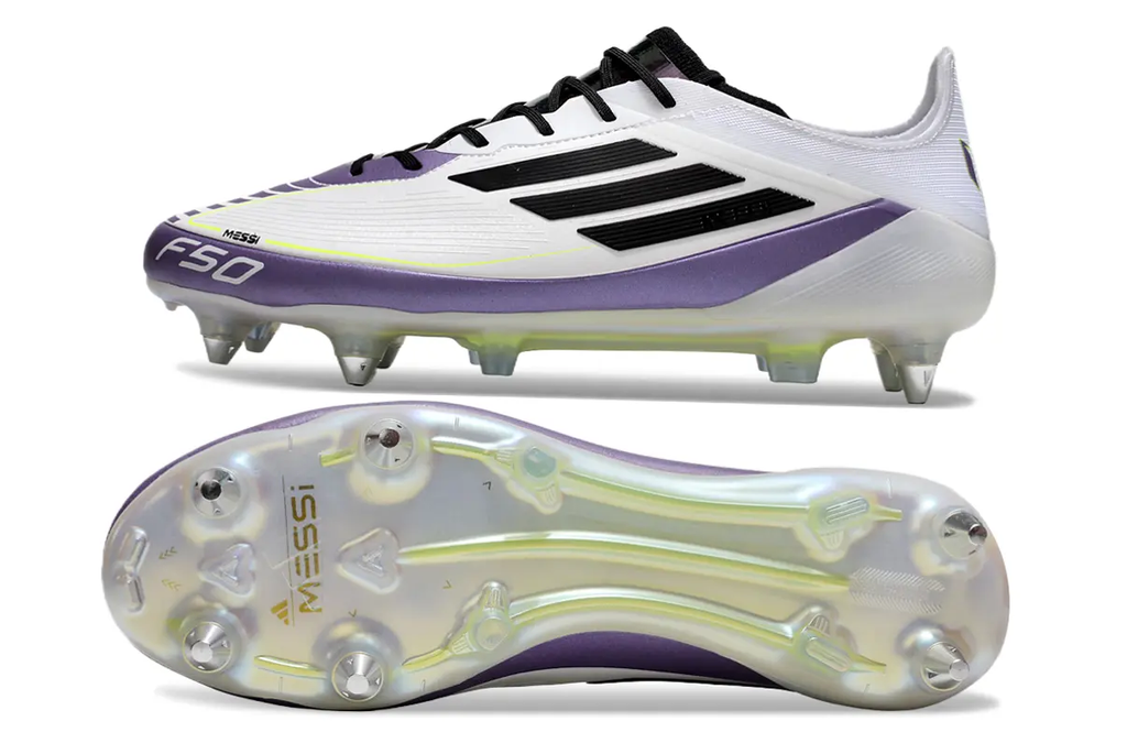 F50 Elite Messi Blanc/Violet/Noir (SG) Bonplancrampons