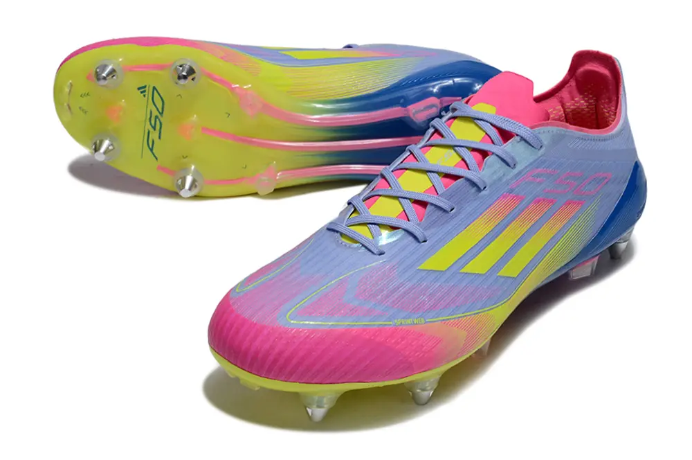 F50 Elite Rose/Bleu/Jaune (SG) Bonplancrampons