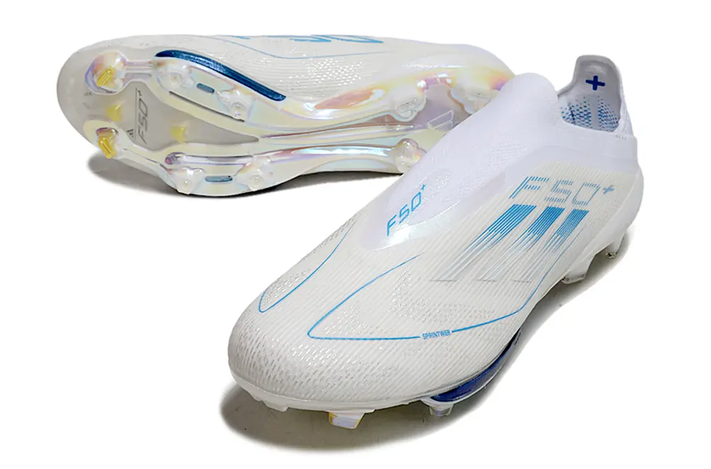 F50+ Elite Laceless Blanc/Bleu (FG) Bonplancrampons