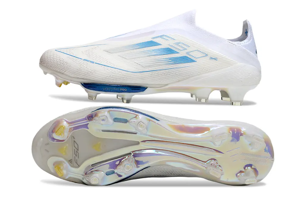F50+ Elite Laceless Blanc/Bleu (FG) Bonplancrampons