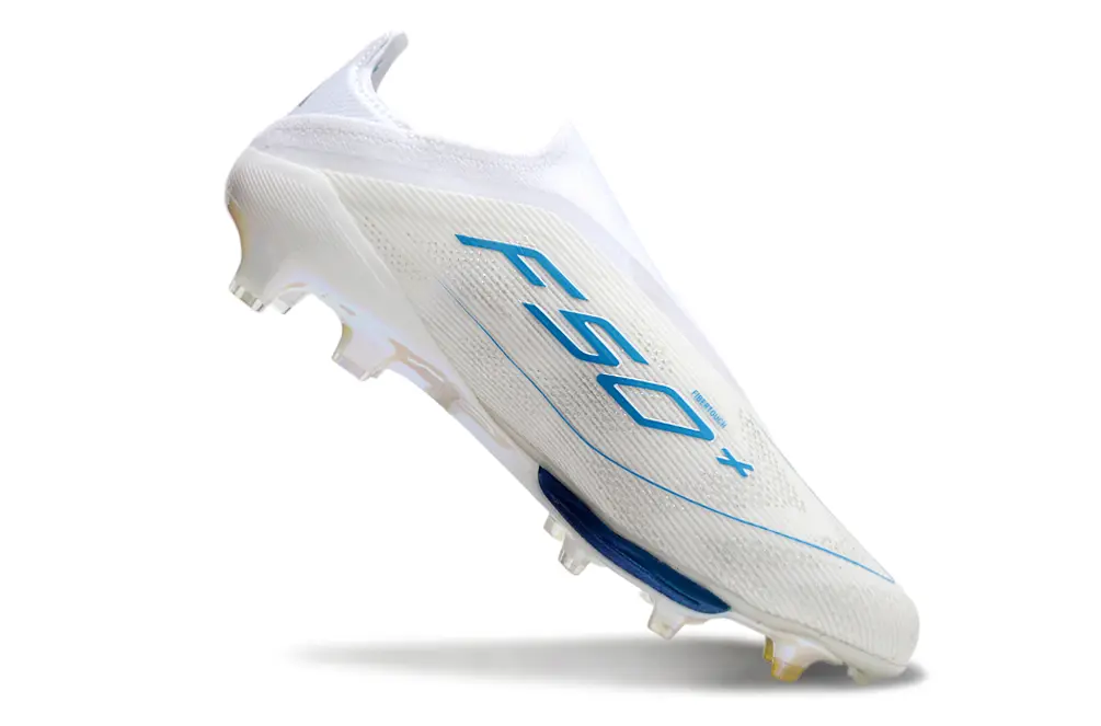 F50+ Elite Laceless Blanc/Bleu (FG) Bonplancrampons