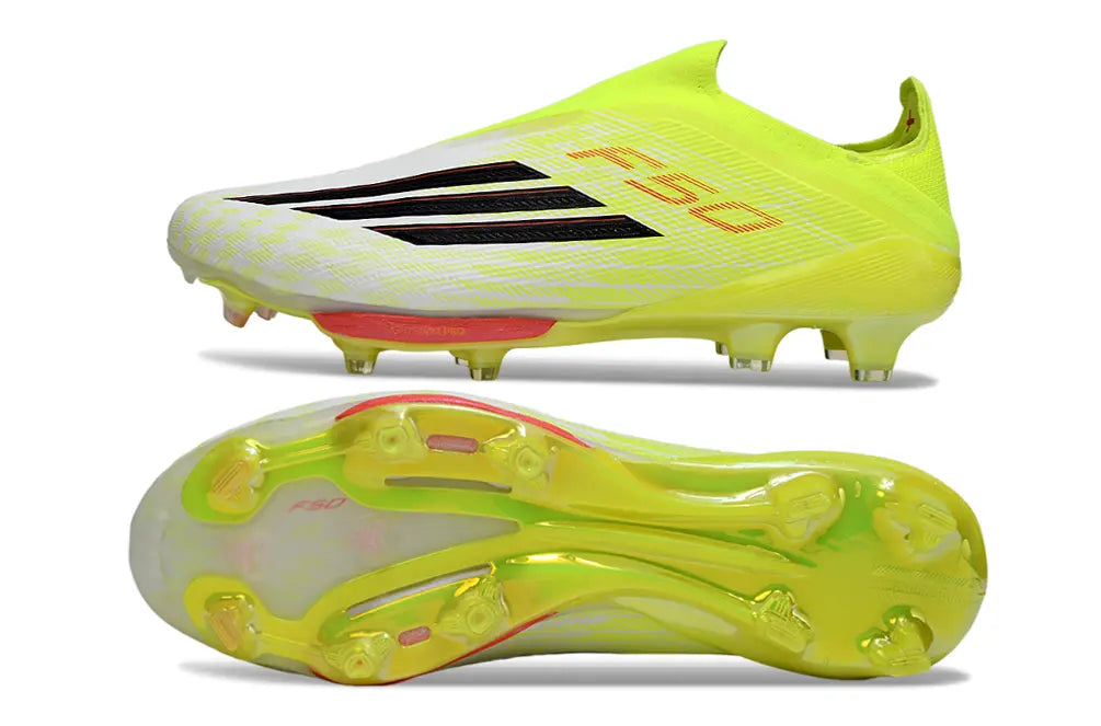 F50+ Elite Laceless Blanc/Jaune/Noir (FG) Bonplancrampons
