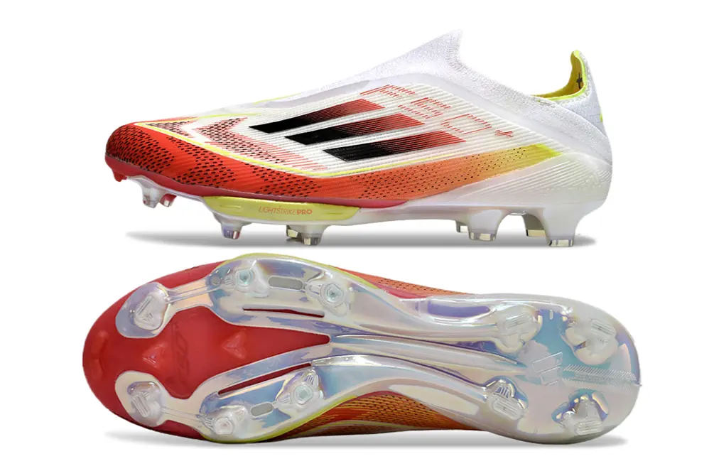 F50+ Elite Laceless Blanc/Rouge/Jaune (FG) Bonplancrampons