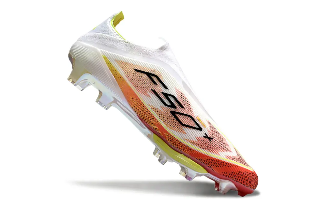 F50+ Elite Laceless Blanc/Rouge/Jaune (FG) Bonplancrampons