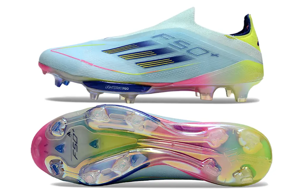 F50+ Elite Laceless Bleu Claire/Rose/Jaune (FG) Bonplancrampons