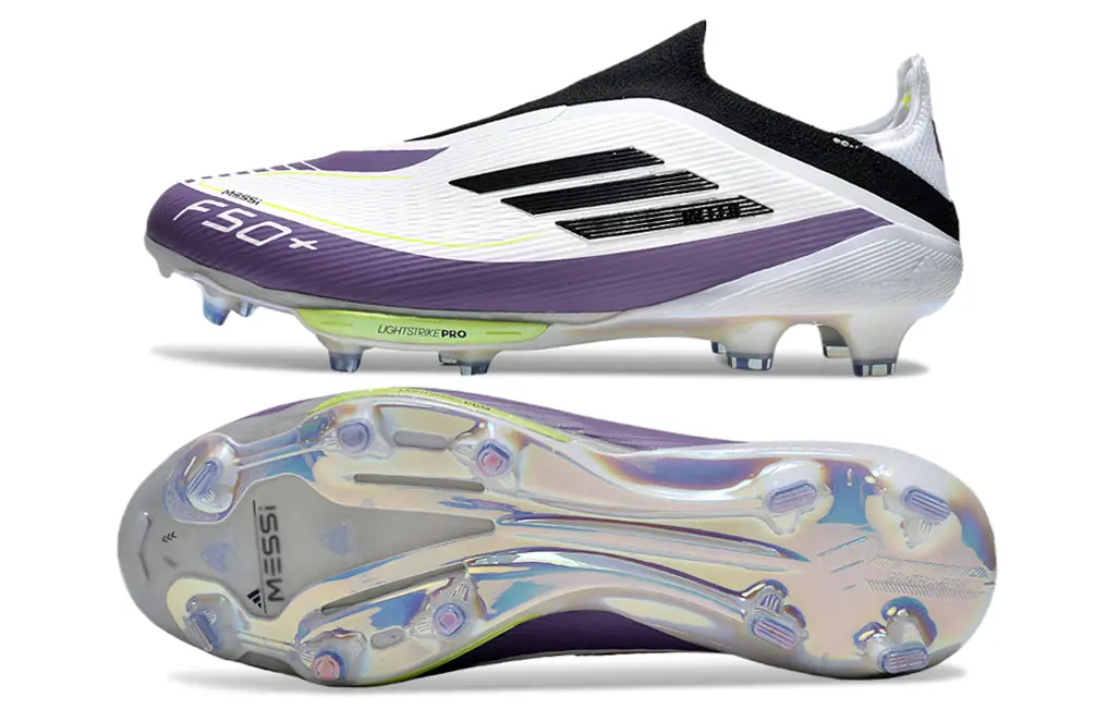 F50+ Elite Laceless Messi Blanc/Violet/Noir (FG) Bonplancrampons