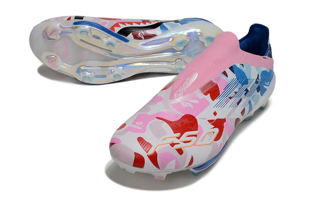 F50+ Elite Laceless x BAPE Bleu/Blanc/Rose (FG) Bonplancrampons