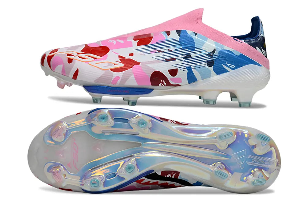 F50+ Elite Laceless x BAPE Bleu/Blanc/Rose (FG) Bonplancrampons