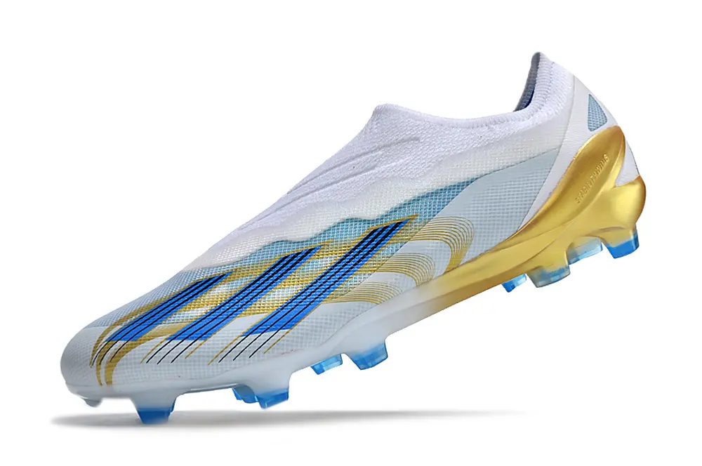 X Crazyfast Elite Laceless x Messi Blanc/Bleu/Doré (FG) Bonplancrampons