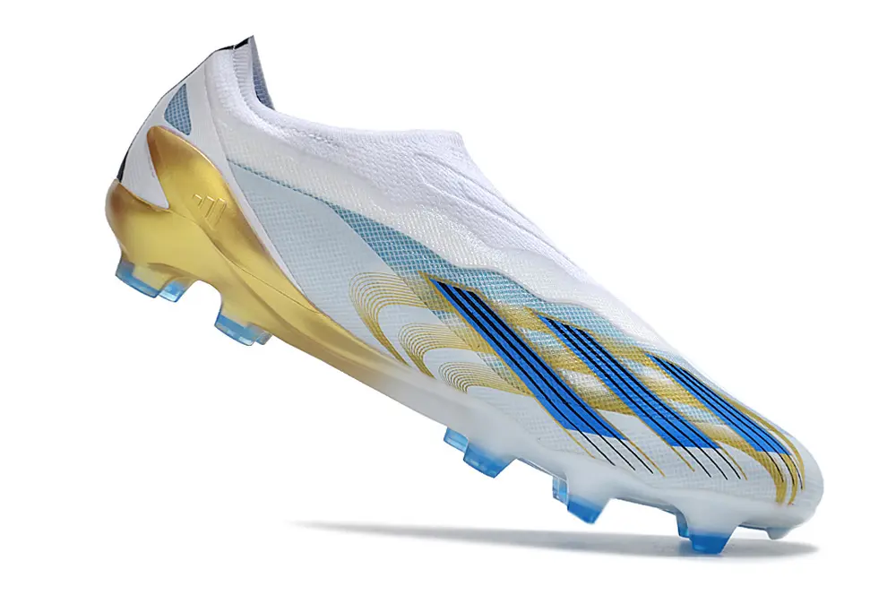 X Crazyfast Elite Laceless x Messi Blanc/Bleu/Doré (FG) Bonplancrampons