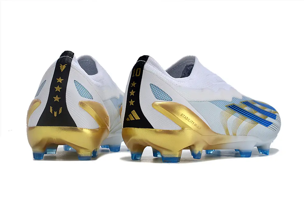 X Crazyfast Elite Laceless x Messi Blanc/Bleu/Doré (FG) Bonplancrampons