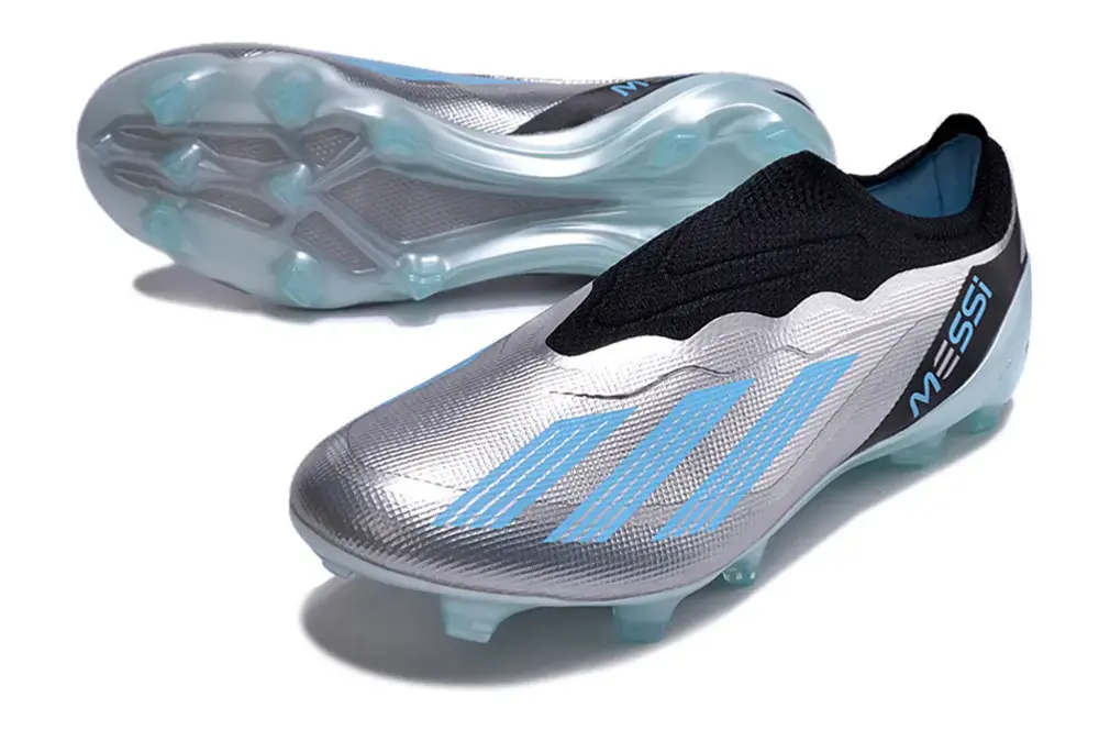X Crazyfast Elite Laceless x Messi Argenté/Bleu/Noir (FG) Bonplancrampons