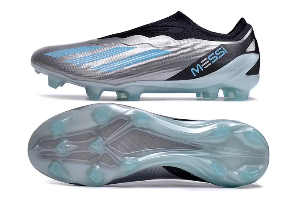 X Crazyfast Elite Laceless x Messi Argenté/Bleu/Noir (FG) Bonplancrampons
