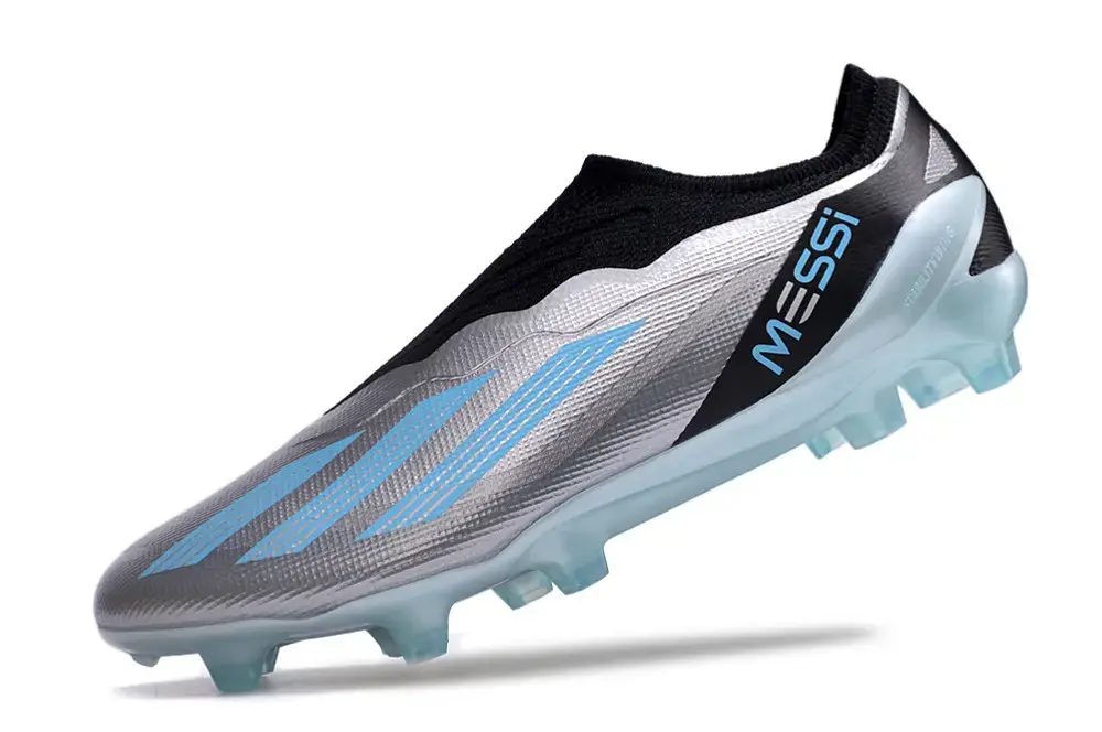 X Crazyfast Elite Laceless x Messi Argenté/Bleu/Noir (FG) Bonplancrampons