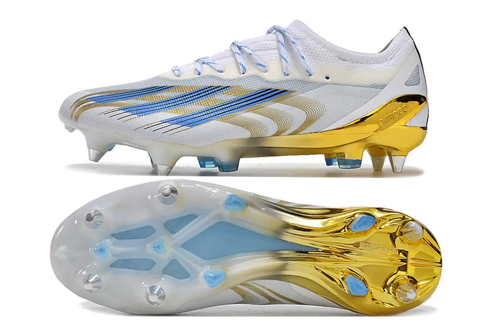X Crazyfast Elite x Messi Blanc/Bleu/Doré (SG) Bonplancrampons