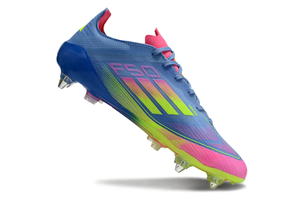 F50 Elite Terrain Gras Bleu/Rose/Jaune (SG) Bonplancrampons