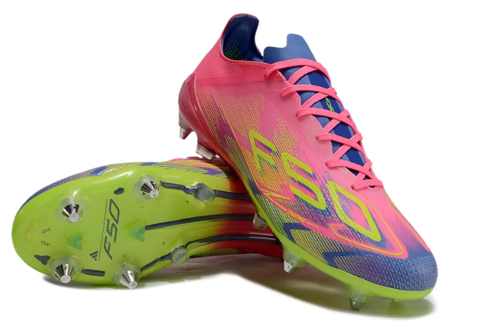 F50 Elite Terrain Gras  Bleu/Rose/Jaune (SG) Bonplancrampons