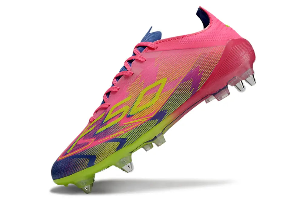 F50 Elite Terrain Gras  Bleu/Rose/Jaune (SG) Bonplancrampons