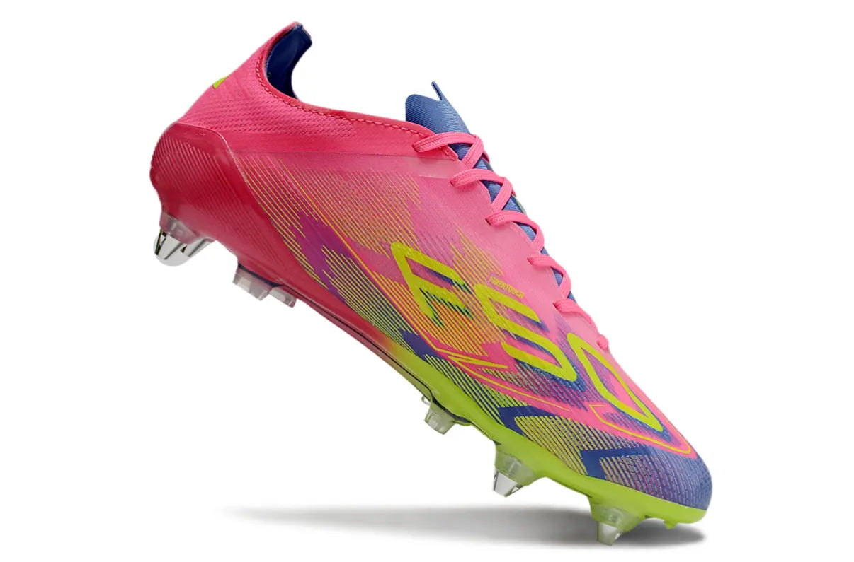 F50 Elite Terrain Gras  Bleu/Rose/Jaune (SG) Bonplancrampons