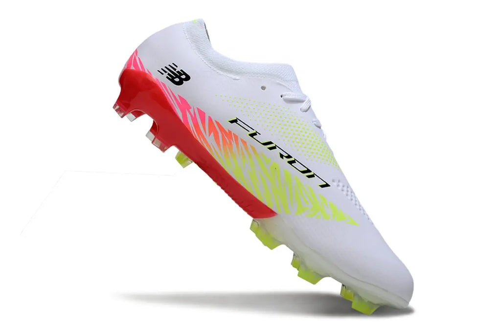 New Balance FURON TEAM V8 Elite Blanc/Rouge/Jaune (FG) Bonplancrampons